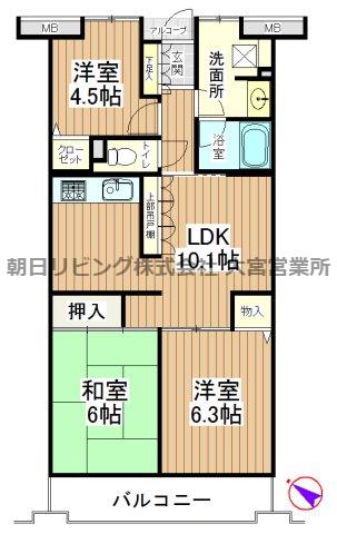 ダイアパレス大宮(3LDK/8階)の間取り写真