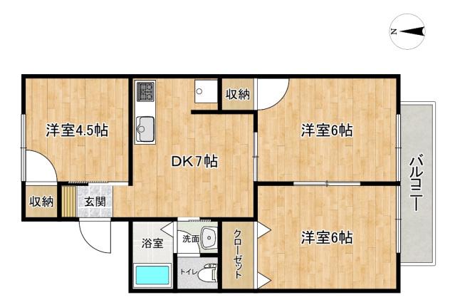 コーポ田渕(3DK/2階)の間取り写真