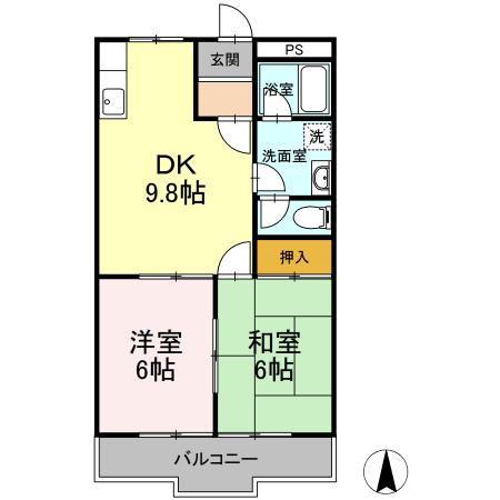 ニューリタンス(2DK/2階)の間取り写真