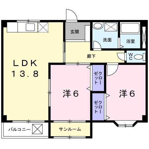Tレックス(2LDK/3階)の間取り写真