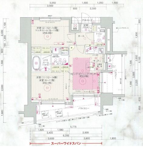 エステムプラザ飯田橋タワーレジデンス(2LDK/13階)の間取り写真