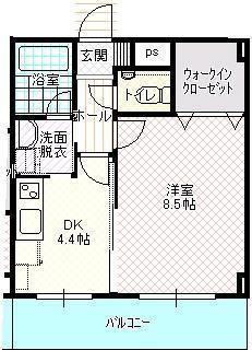 ハートフル医大南(1DK/2階)の間取り写真