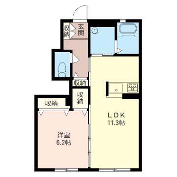 シャコンヌB棟(1LDK/1階)の間取り写真