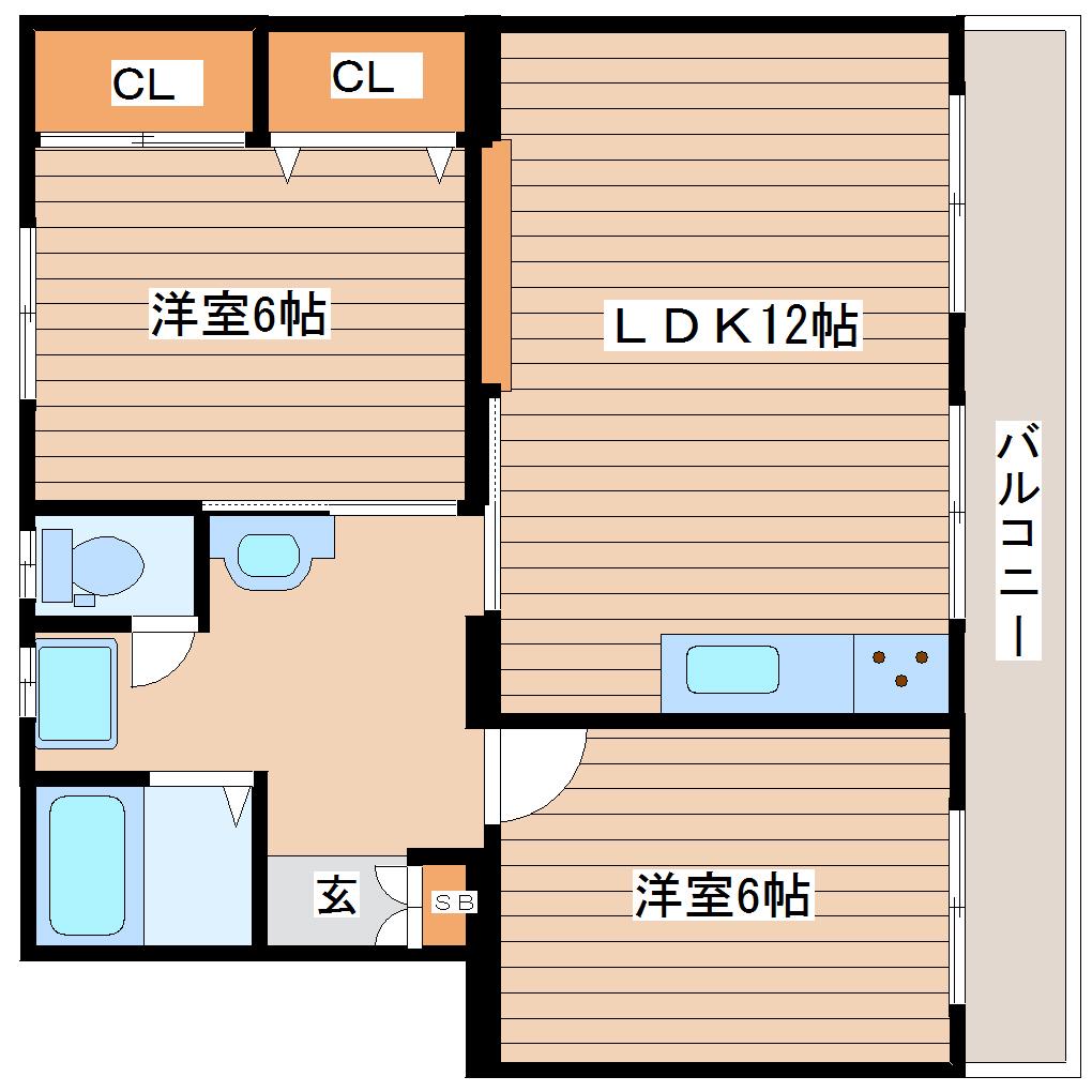 クローバーヒルマンション(2LDK/2階)の間取り写真