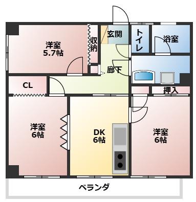 ニューコーポ湯村(3DK/3階)の間取り写真