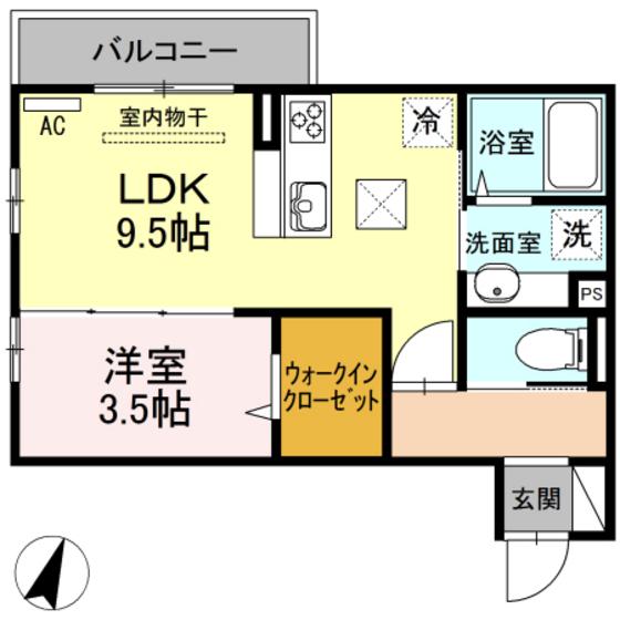 メヌエット(1LDK/1階)の間取り写真