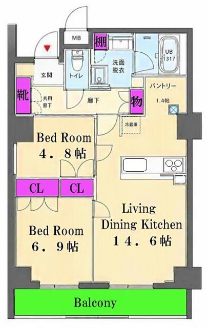 EVERGREEN(2LDK/6階)の間取り写真