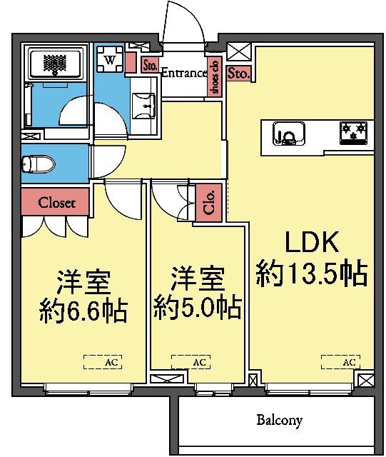 クラリティア横濱反町(2LDK/3階)の間取り写真