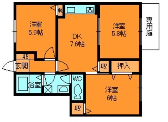 ブランドールA(3DK/1階)の間取り写真