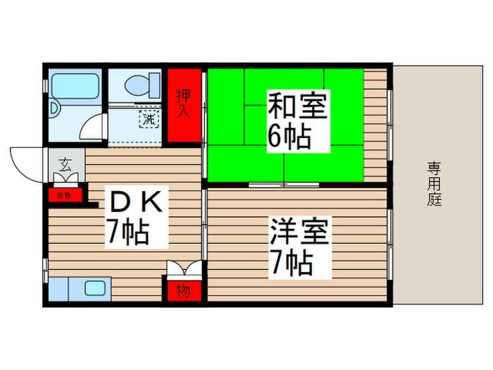 ルミエールT(2DK/1階)の間取り写真