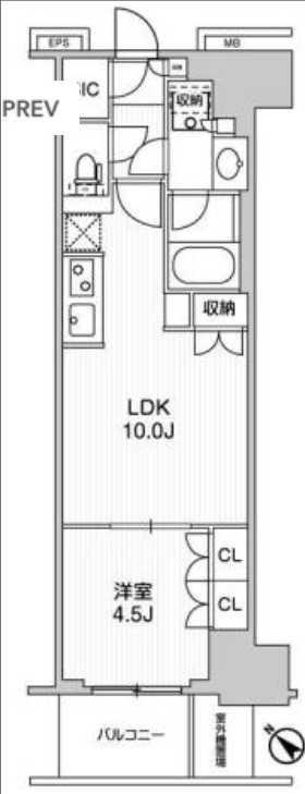 ウォーブ横浜伊勢佐木町(1LDK/3階)の間取り写真