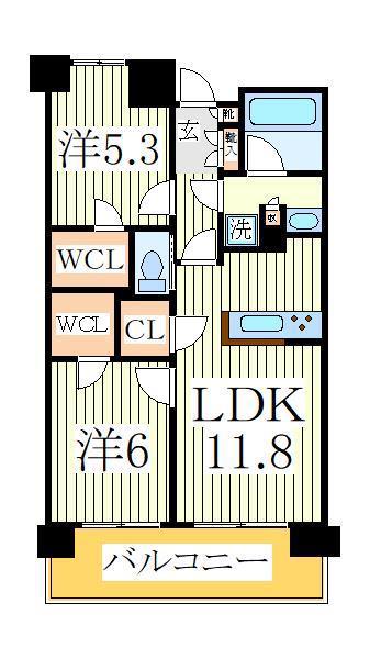 ベルヴュコート柏(2LDK/1階)の間取り写真