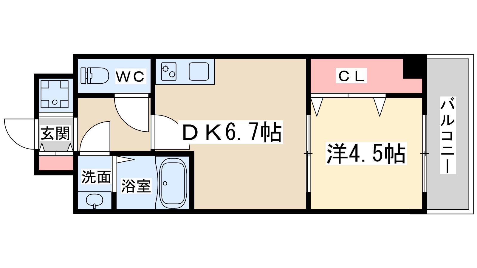 ワンルーフフラットフクシマ(1DK/8階)の間取り写真