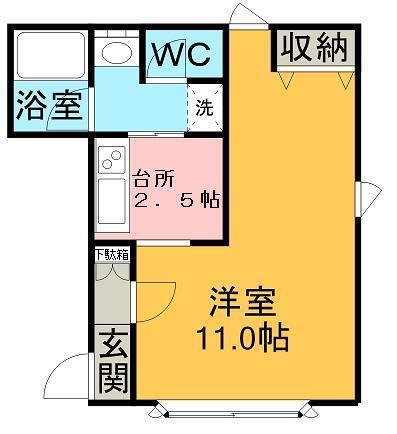 ウエストびらⅠ(1K/2階)の間取り写真