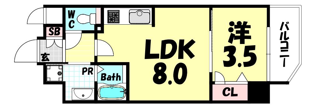 スワンズシティ神戸湊川(1LDK/5階)の間取り写真