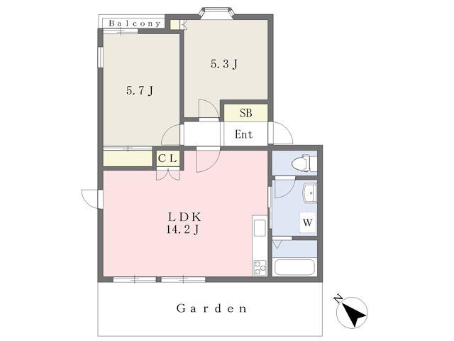 オークハウス(2LDK/1階)の間取り写真