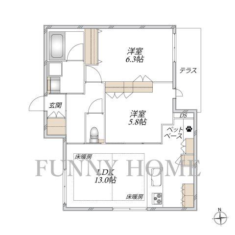 若林4丁目メゾン(2LDK/1階)の間取り写真