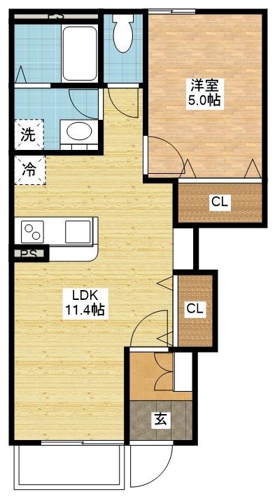 ピュアステージくるり(1LDK/1階)の間取り写真