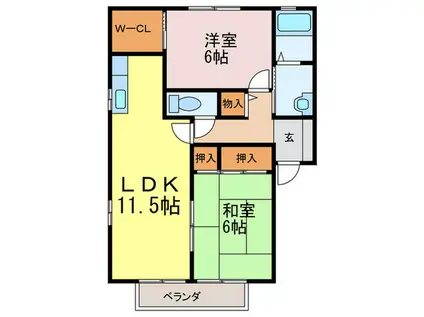 アネシス東大谷II B棟(2LDK/1階)の間取り写真