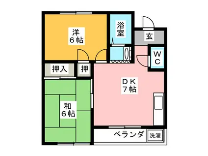 ヴィラII南棟(2DK/1階)の間取り写真