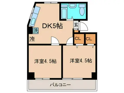 フラット大竹(2DK/1階)の間取り写真
