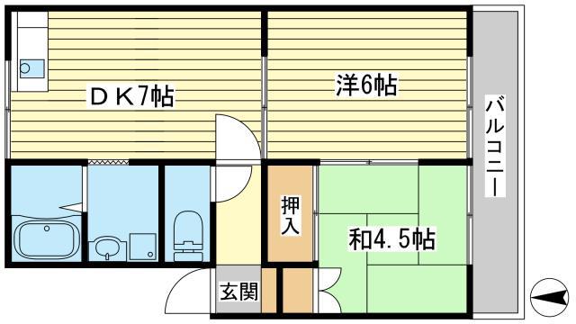 ハイツ西庄(2DK/2階)の間取り写真