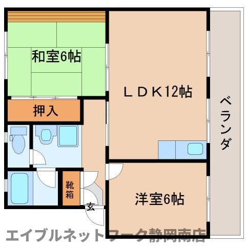中田箱根ハイツ(2LDK/3階)の間取り写真