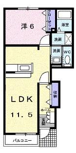 メロディハウス メゾピアノ(1LDK/1階)の間取り写真