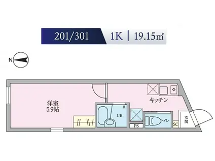 REBERTY五反野II(1K/2階)の間取り写真