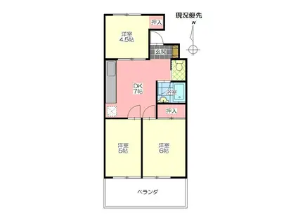福原富士見第2ビル(3DK/3階)の間取り写真