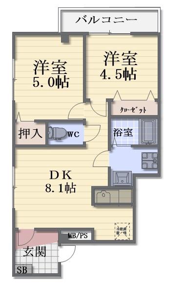 IMF習志野(2DK/4階)の間取り写真