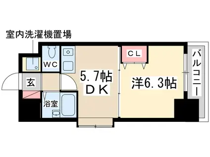 日大ロイヤル西中島(1DK/9階)の間取り写真