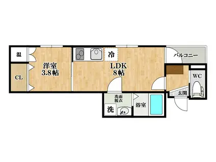 ローズガーデン矢田II(1LDK/3階)の間取り写真
