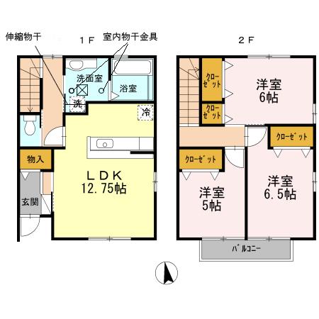 ラウルスB棟(3LDK/1階)の間取り写真