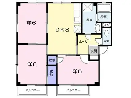ボナール平野 A(3DK/1階)の間取り写真
