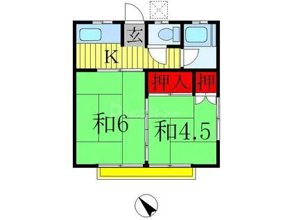 第一中島荘(2K/2階)の間取り写真