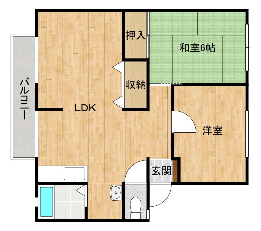 グリーンヒルズ九重田C棟(2LDK/2階)の間取り写真