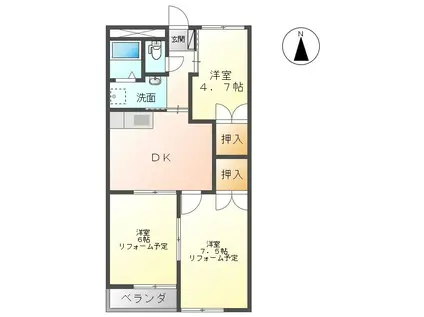 ロイヤルレジデンス六ツ暮(3DK/2階)の間取り写真