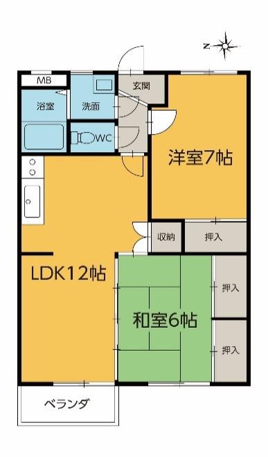 ウエストタウン(2LDK/2階)の間取り写真
