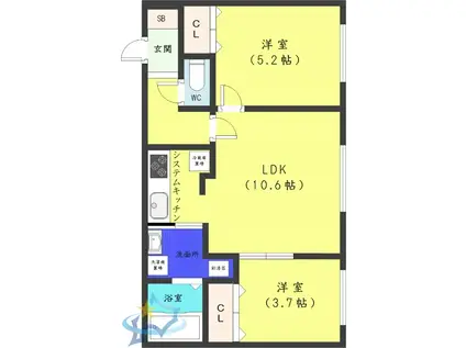 HALENIX札幌医大前(2LDK/4階)の間取り写真