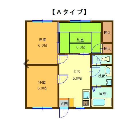 プレアデス1号館(3DK/1階)の間取り写真