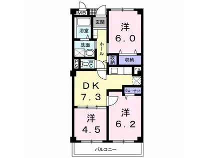 ニューポ-ト磯原(3DK/3階)の間取り写真