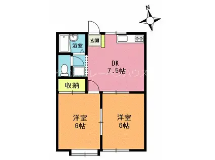 パレスウチダ B棟(2DK/1階)の間取り写真