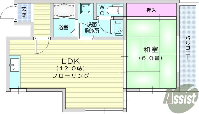 ラバレー富沢(1LDK/4階)の間取り写真