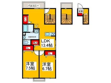 ワンズレジデンス北野田I(2LDK/1階)の間取り写真