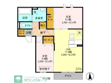 ラフレ仲道H(2LDK/1階)の間取り写真