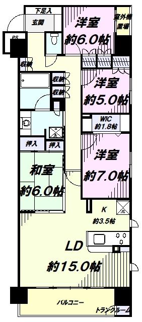 デュオヒルズ新所沢駅前(4LDK/10階)の間取り写真