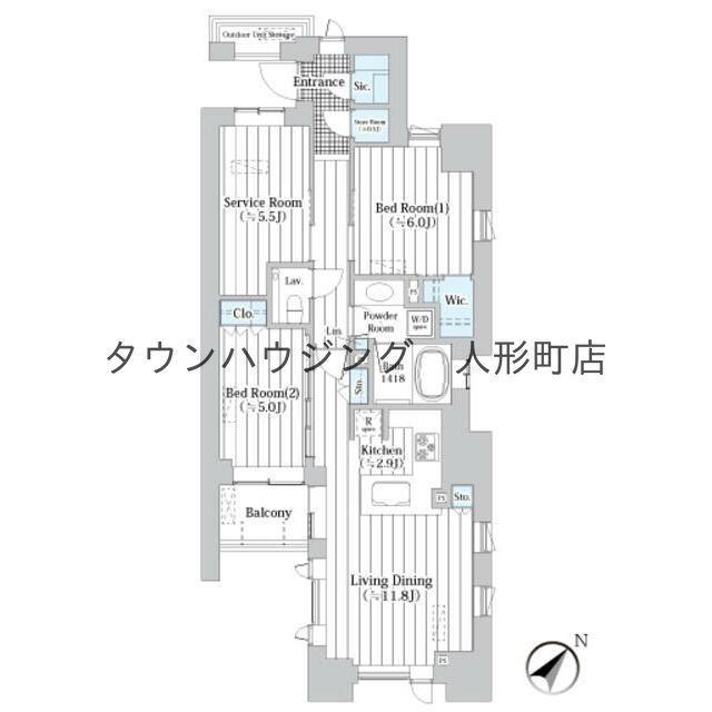 ザ・グランクラッセ日本橋イースト(3LDK/4階)の間取り写真