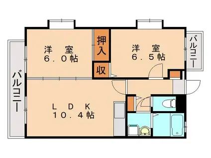 シャルマン那珂川(2LDK/2階)の間取り写真