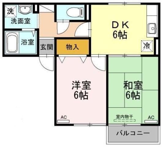 エスパシオ那賀川 B棟(2DK/2階)の間取り写真